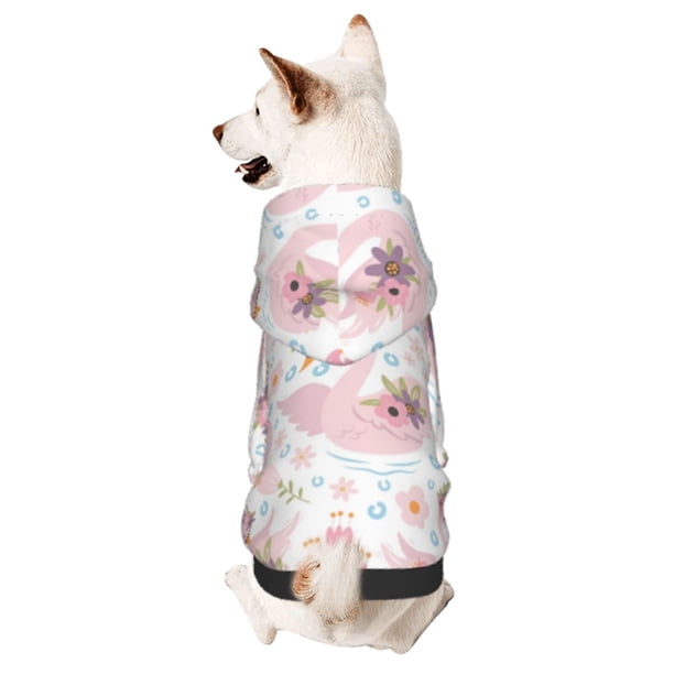 Fotbe Swan And Flowers Sudadera con Estampado para Perros Pequeños – Suéter con Capucha para Mascotas, Tela Suave de Forro Polar con Bolsillo-X-Small