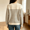 thumbnail image 4 of Women's Striped Henley Knit Sweater Long Sleeve Button Crew Neck Pullover Top, M, 4 of 4