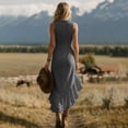 thumbnail image 5 of Women's Boho Western V Neck Maxi Dress, Sleeveless Ruffle Trim High Low Slit Cowgirl Dress, Summer Vacation Festival Casual Flowy Long Dress for Women S-3XL, 5 of 5