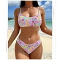 thumbnail image 2 of Pink Floral Bikini Swimsuit Women 2pieces Triangle Swimsuit Y2k Young Lady Beachwear, 2 of 4