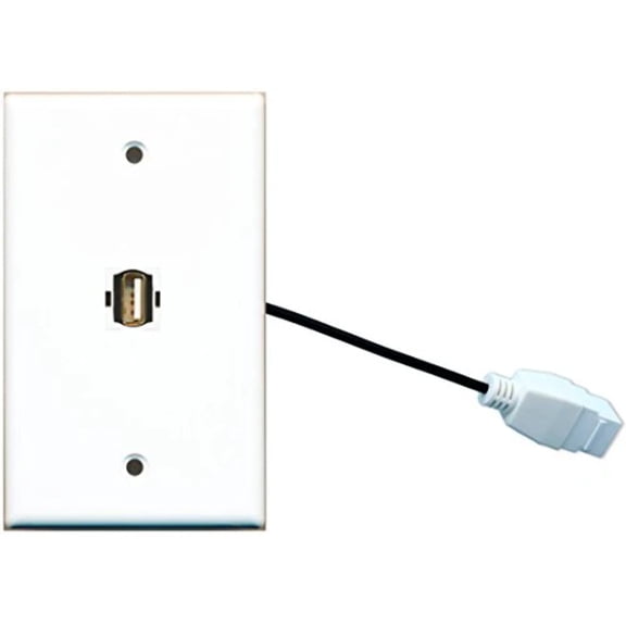 RiteAV (1 Gang Flat USB Wall Plate w/Female Pigtail Extension Cable White