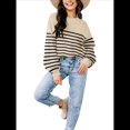 thumbnail image 1 of Suéter Holgado de Otoño para Mujer, Moderno Jersey de Punto A Rayas con Mangas Murciélago y Bloques de Color. Camello Rayado M, 1 of 5