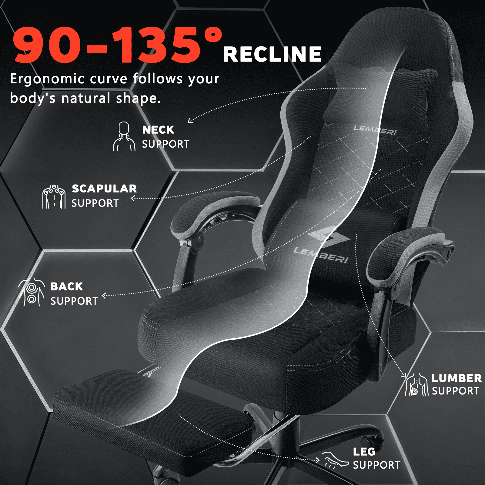 BOSSIN Gaming Chair, Fabric Big and Tall Video Game Chairs for Adults with Footrest,Racing Style Ergonomic Computer Gamer Chair with Headrest and Lumbar Support