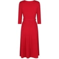thumbnail image 2 of Bon Rosy, Women's, 3/4 Sleeve Faux Wrap Midi Dress Knee Length, Red, L, 2 of 2