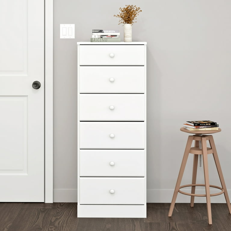 Prepac Astrid Tall 6-Drawer Wooden Dresser, Skinny High Storage