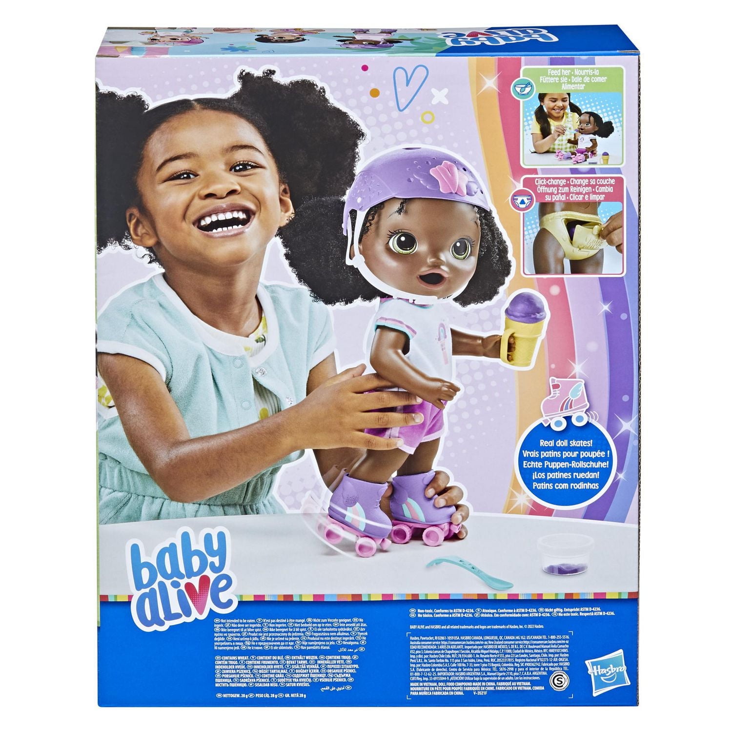 Baby Alive Poupée en patins à roulettes, cheveux noirs