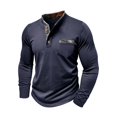thumbnail image 4 of Tshirts Shirts for Men with Pocket Button Stand Collared Long Sleeve Tees Tops Casual Printed Slim Fit Basic Comfort Pullover T-Shirts, 4 of 7