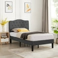 thumbnail image 3 of VECELO 3-Piece Bedroom Sets with Twin Upholstered Bed Frame and 2 Brown Nightstands, 3 of 9