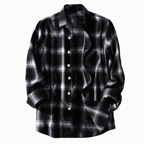 Leey-World Mens Flannel Shirts Long Sleeve Lightweight Plaid Shirt Casual Button Down Shirts Jacket(Black,M)