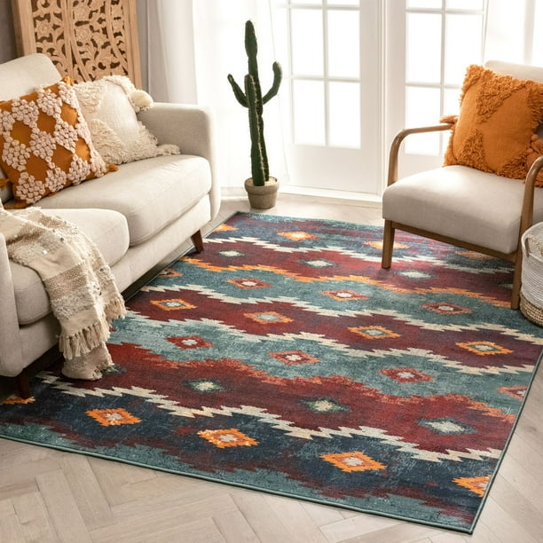 Well Woven Gabriel Blue Tribal Stripes Pattern Area Rug 7x9 (6'7" x 9'2