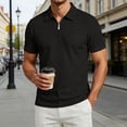 thumbnail image 2 of IWRICH Men's Quarter Zip Texture Polo Shirts Spring Summer Fashion Knit Tops Short Sleeve Dress Clothes Black XL, 2 of 9