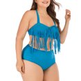 thumbnail image 6 of LELINTA Fashion Halter Plus Size High Waist Braided Fringe Top Bikini Swimwear for Women Black/Blue/Red, 6 of 8