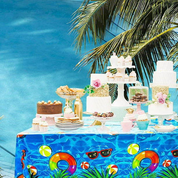 Penkiiy Decoraciones de la fiesta de mantel de plástico de playa de verano, mantel hawaiano desechable, cubierta de tabla de surf para decoraciones de la fiesta temática de