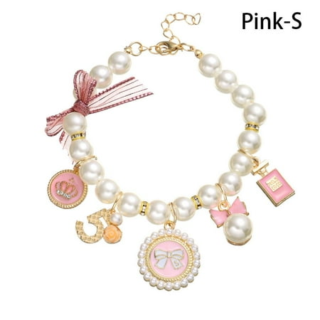 Pet Products Cat Jewelry Cat Supplies Puppy Accessories Pet Pearl Collar Bow Necklace Dog Cat Princess Adjustable PINK S