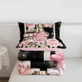 thumbnail image 4 of Fashion Pink Bedding King Size Modern Girly Black White Stripe Comforter Set, Women Pink Floral Bedding Comforter Sets Perfume Print Duvet Insert Romantic Makeup Themed Quilt, 4 of 7