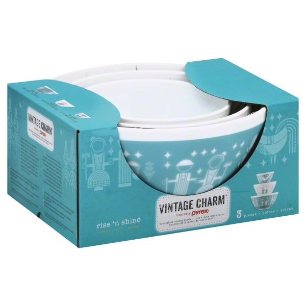 Pyrex 1125474 Vintage Charm Rise N Shine 3 Piece Mixing Bowl Set