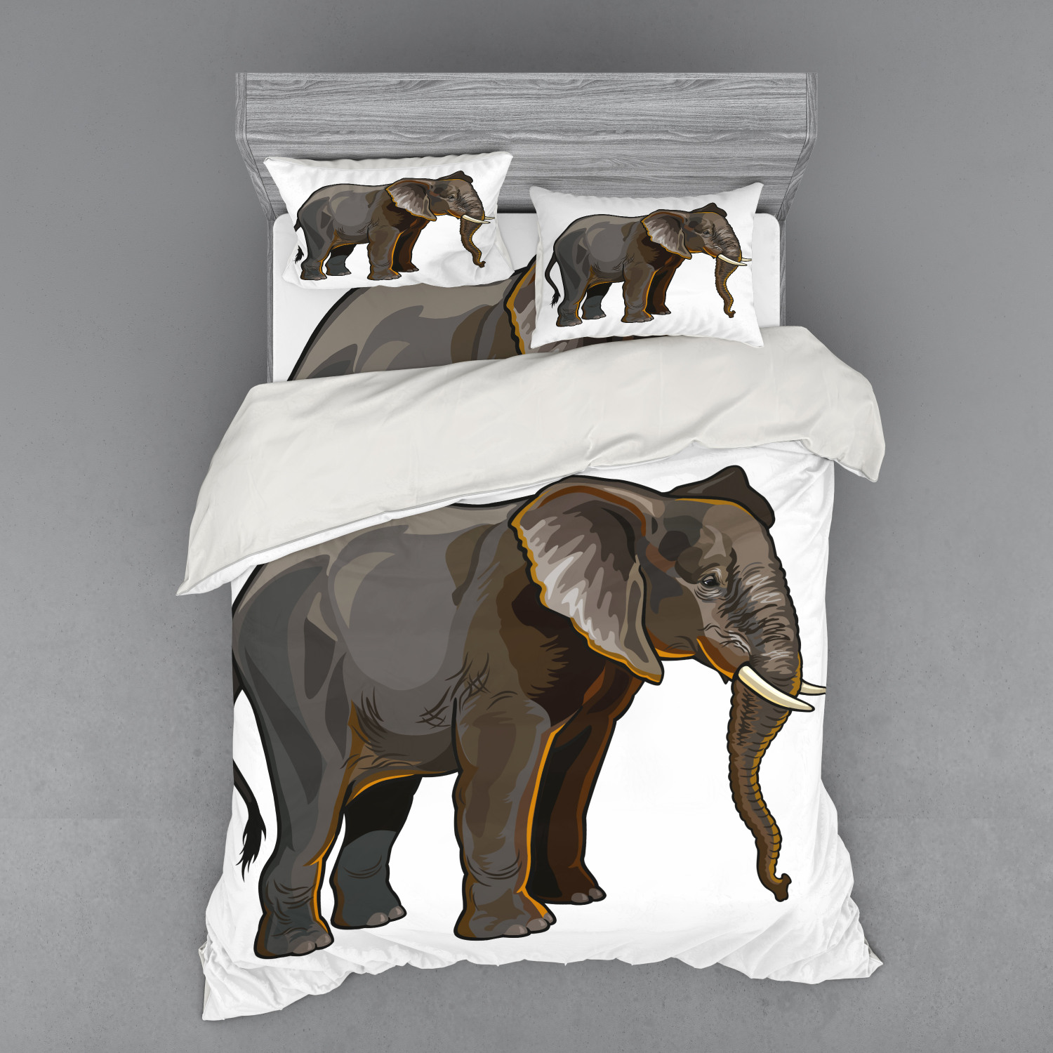 Animal Duvet Cover Set, Elephant Side View Exotic Safari Creature