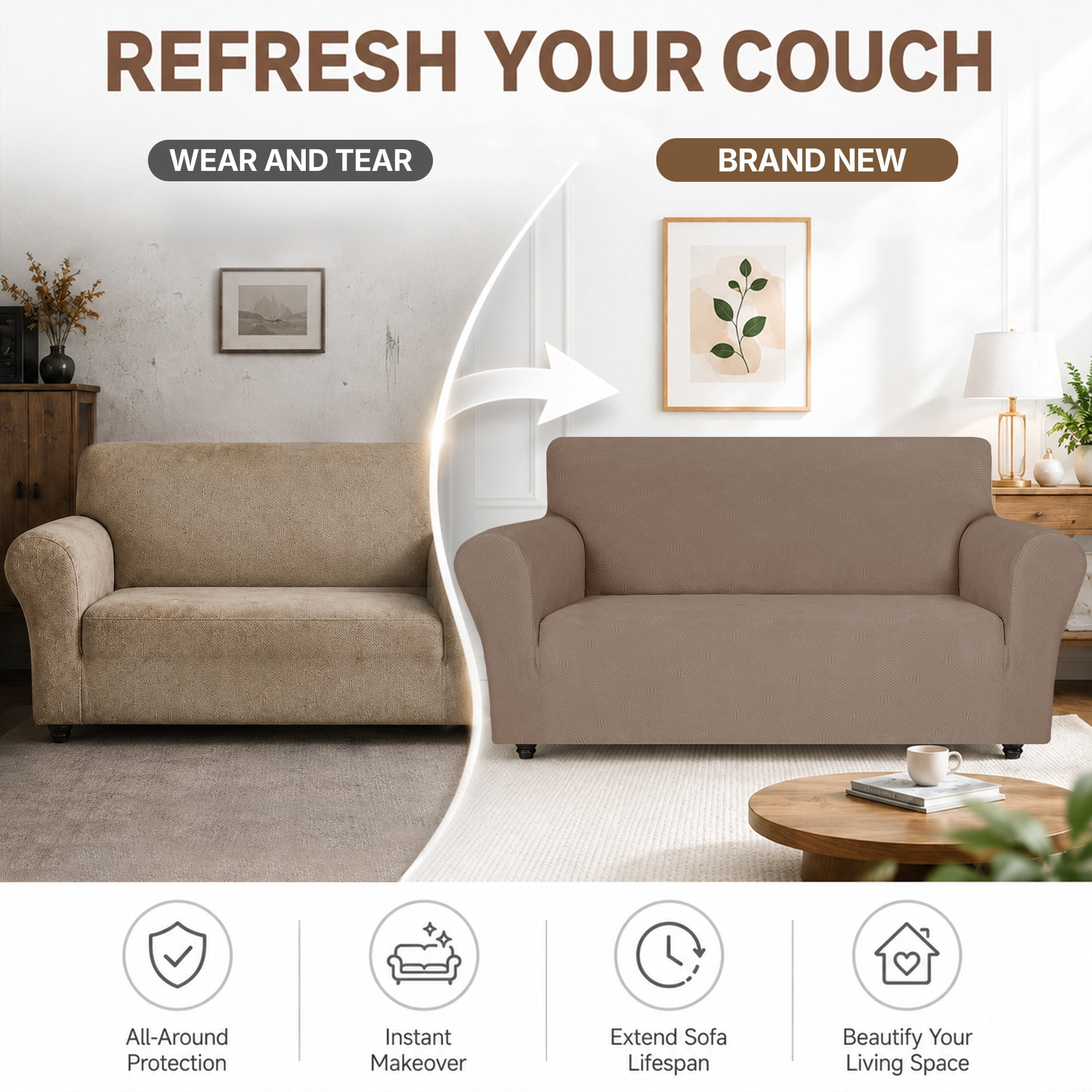 JIATER 1-Piece Armchair Sofa Cover Stretch Couch Cover Washable Sofa Slipcover Furniture Protector for Armchair,Khaki