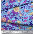 thumbnail image 3 of Soimoi Blue Cotton Jersey Fabric Leaves & Camellias Floral Printed Craft Fabric by the Yard 58 Inch Wide, 3 of 3