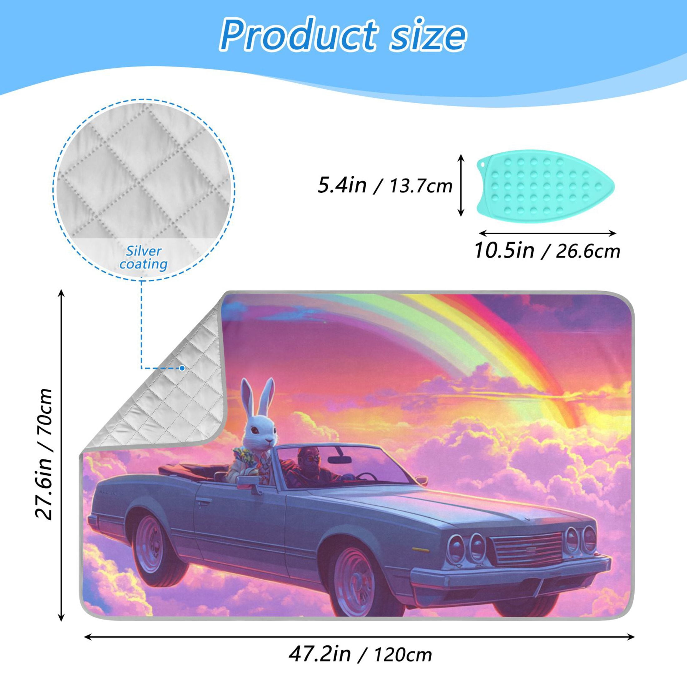 Rabbit Drive Among Clouds Rainbow Ironing Mat Blanket Portable Travel Ironing Pad Heat Resistant Pad 47.2" x 27.6”