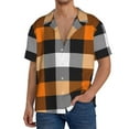 thumbnail image 3 of Naloa Orange Plaid Men's Loose Fit Cuban Collar Short-Sleeve Shirt with Button-down and Chest Pocket for Everyday Wear Outings - Small, 3 of 7