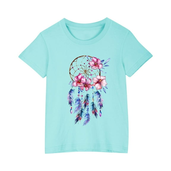 AJTQTH Tops for Girls Boys Kids Unisex Short Sleeve Round Neck Tshirts Floral Print Tees Shirts Blouses Summer Casual Cotton Relaxed Fit Clothes Outfits Blue 3 Years