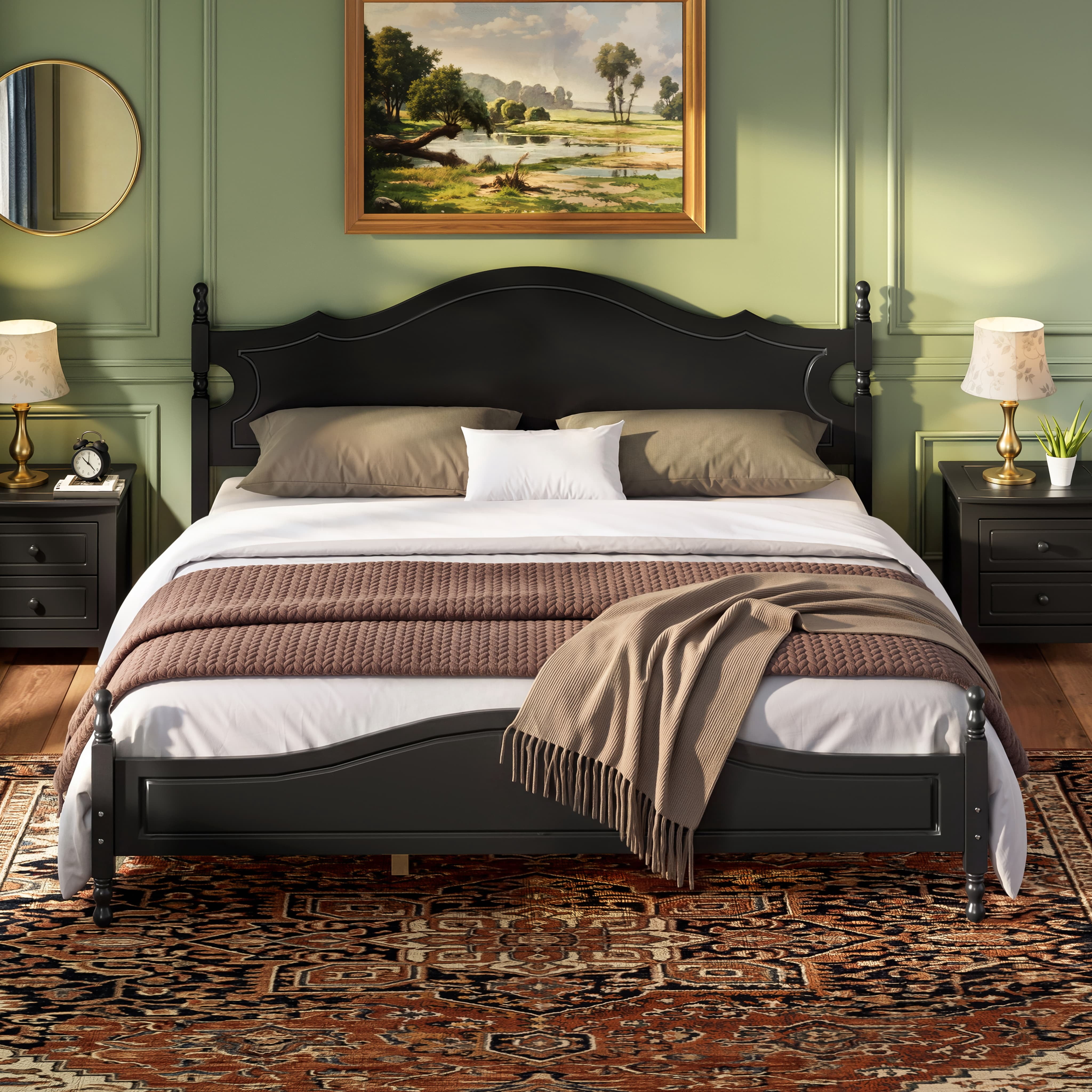 Euroco Wood King Size Platform Bed, Black