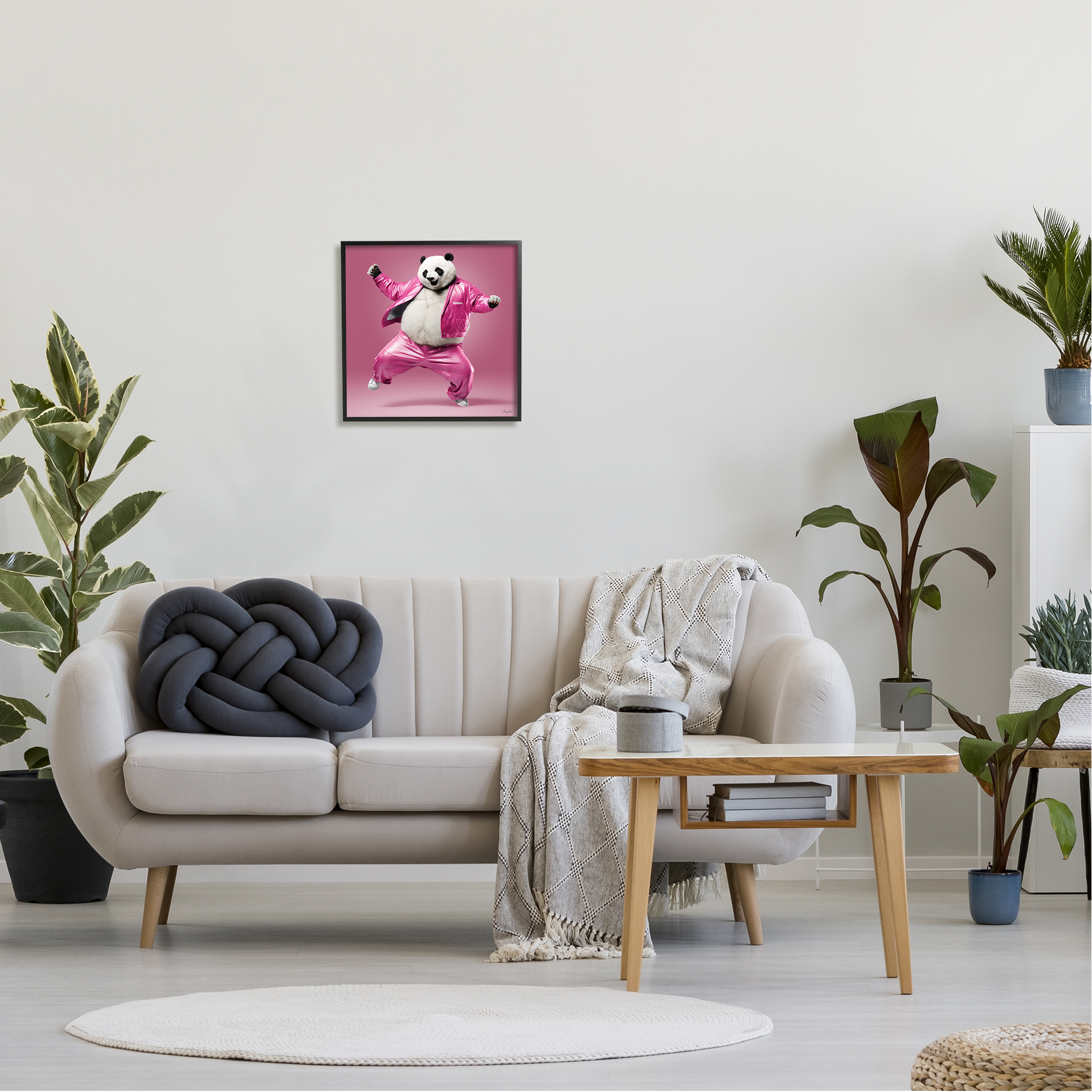 Stupell Industries Dancing Panda in Pink Animals & Insects Painting Black Framed Art Print Wall Art, 17 x 17