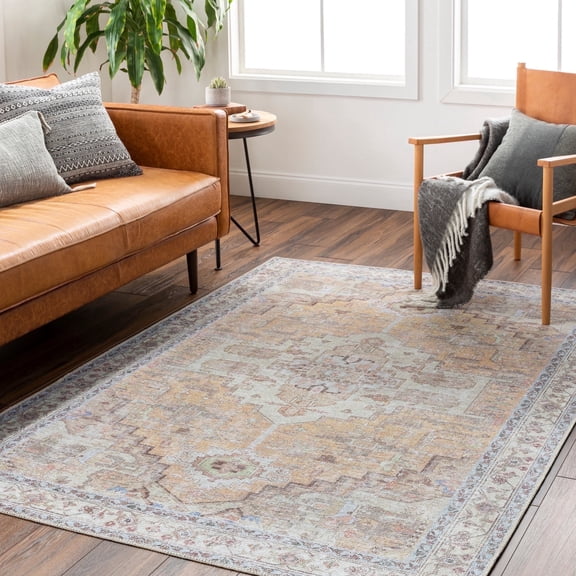 Livabliss Amelie Vintage Washable Area Rug,2' x 2'11",Tan/Rose