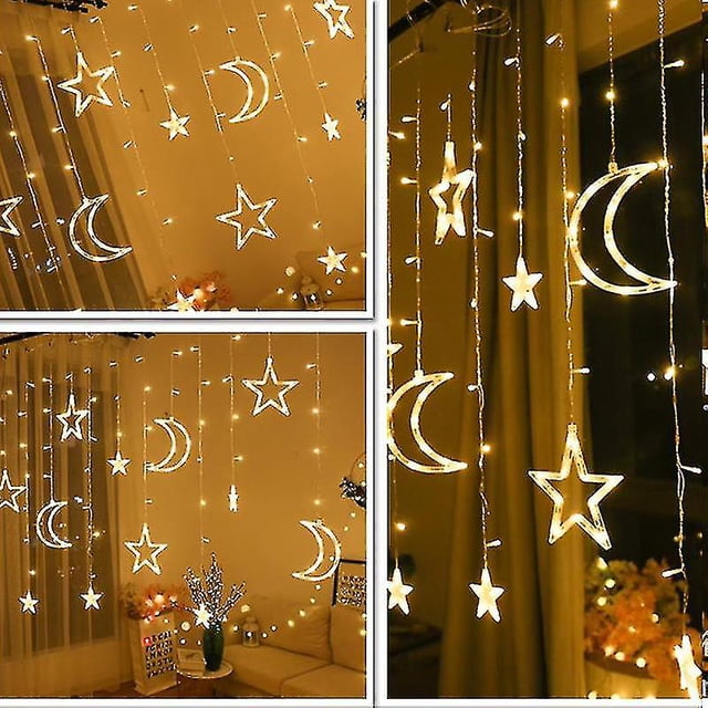 Guirnalda navideña de estrellas y luna, cortina Led, guirnalda de luces tipo carámbano, 220v, 3,5 m, para interiores, fiestas, jardín, escenario, luz decorativa para exteriores