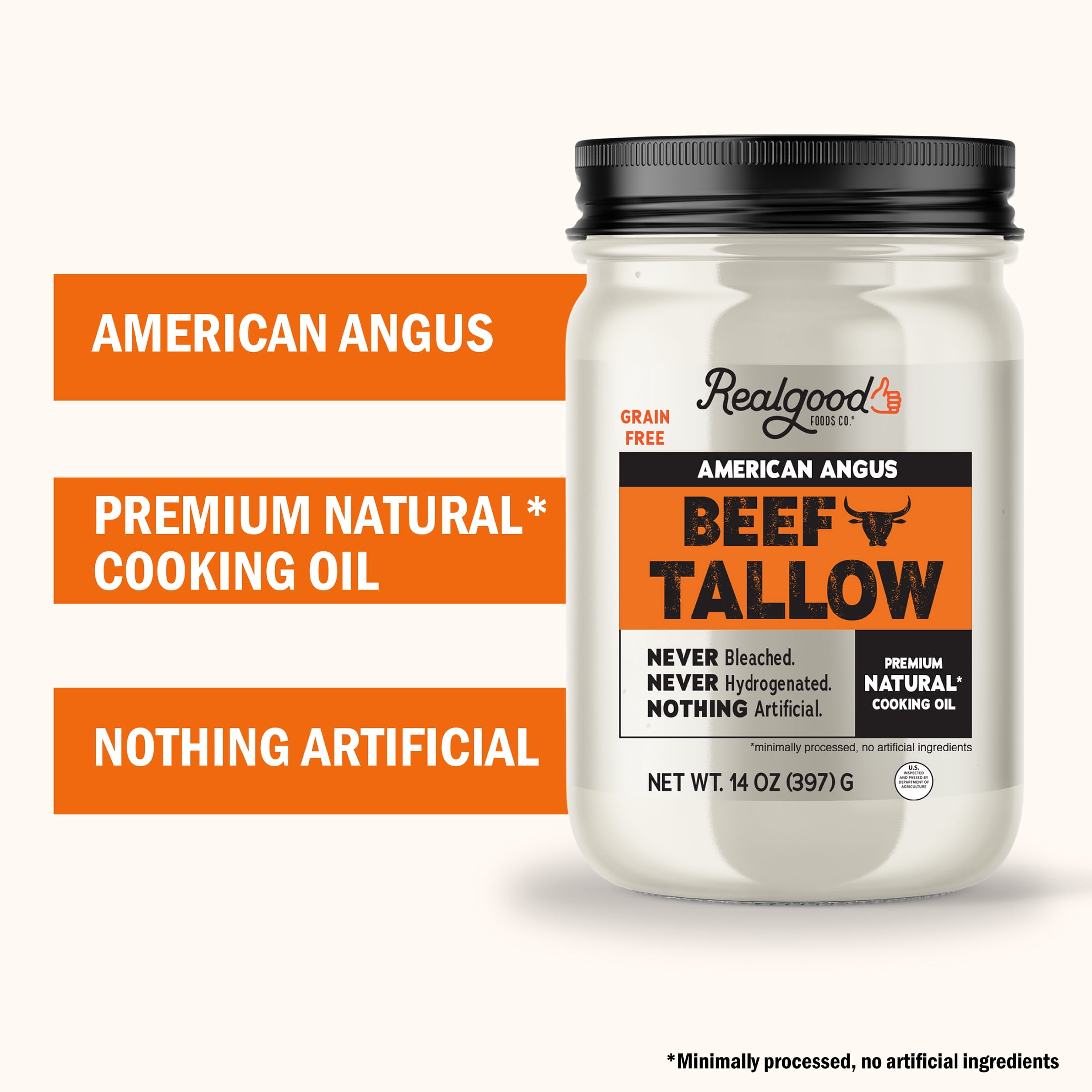 Real Good Foods Co. American Angus Beef Tallow Oil, 14oz Glass Jar