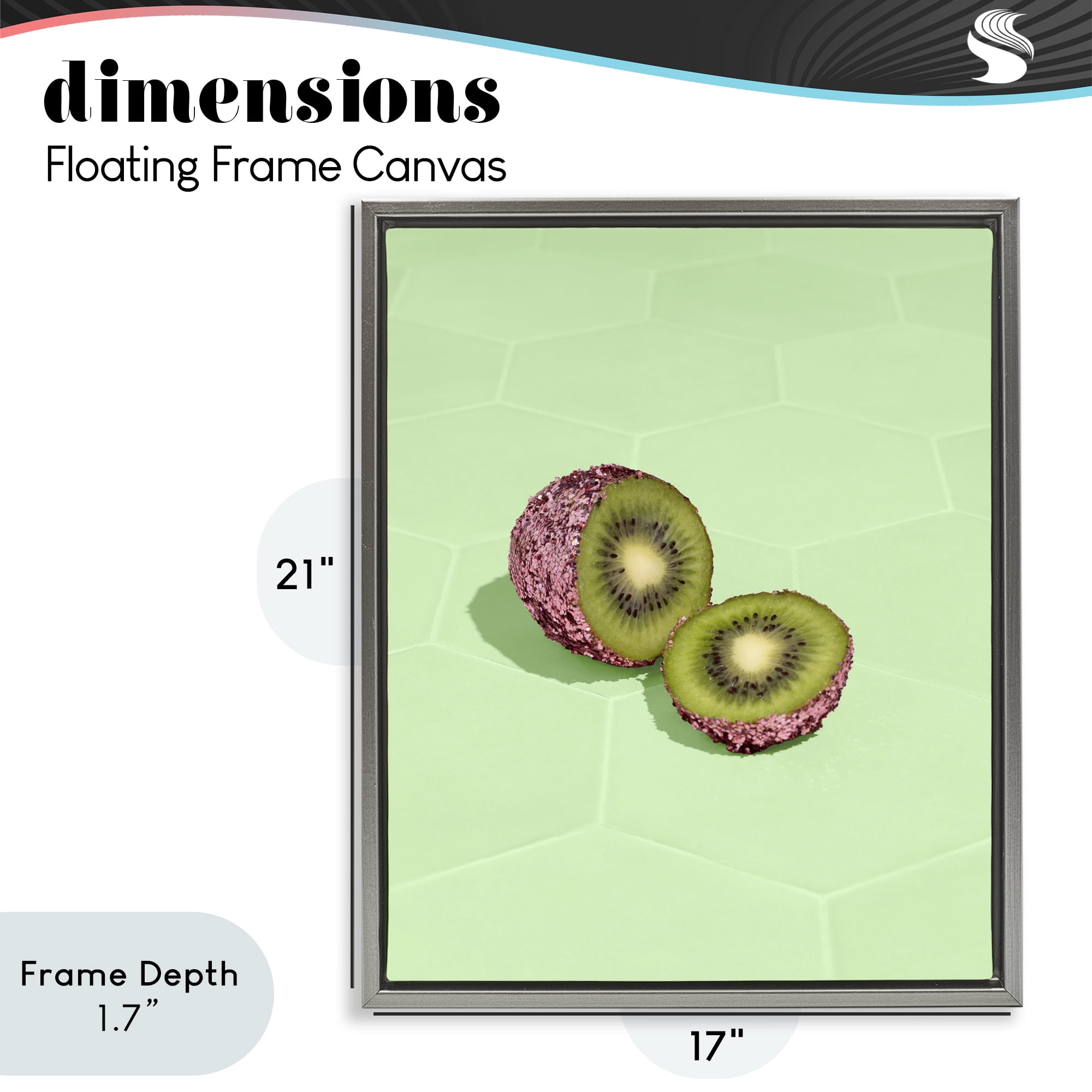 Stupell Industries Green Glimmer Kiwi Gray Framed Floater Canvas Wall Art, design by LISH Creative