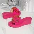 thumbnail image 4 of HomeDM Womens Wedge Platform Sandals Bow Knot Slip on Open Toe Beach Slide Sandals, Hot Pink Size 5.5, 4 of 9