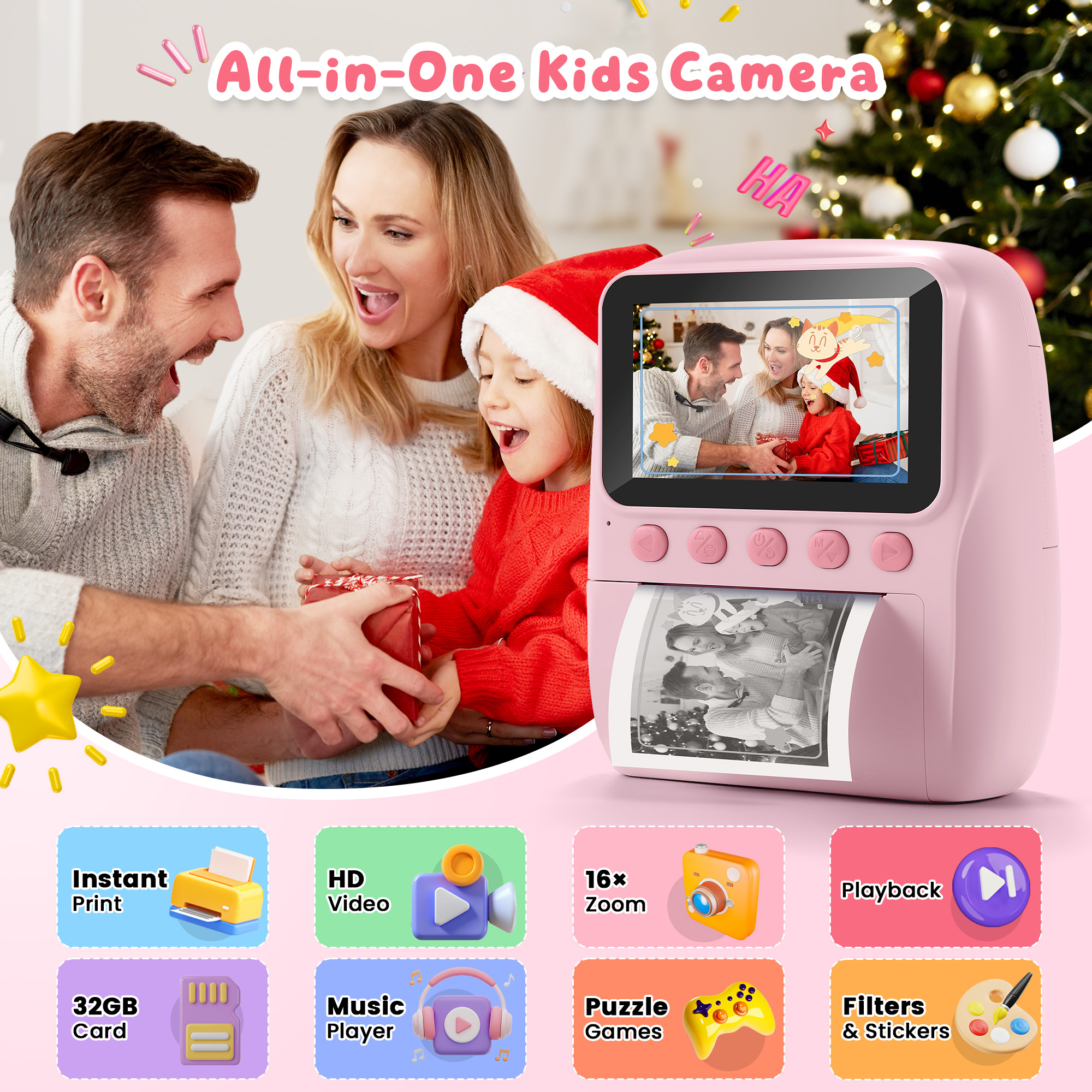 Yexmas Kids Instant Print Digital Camera 1080P Pink photo 2