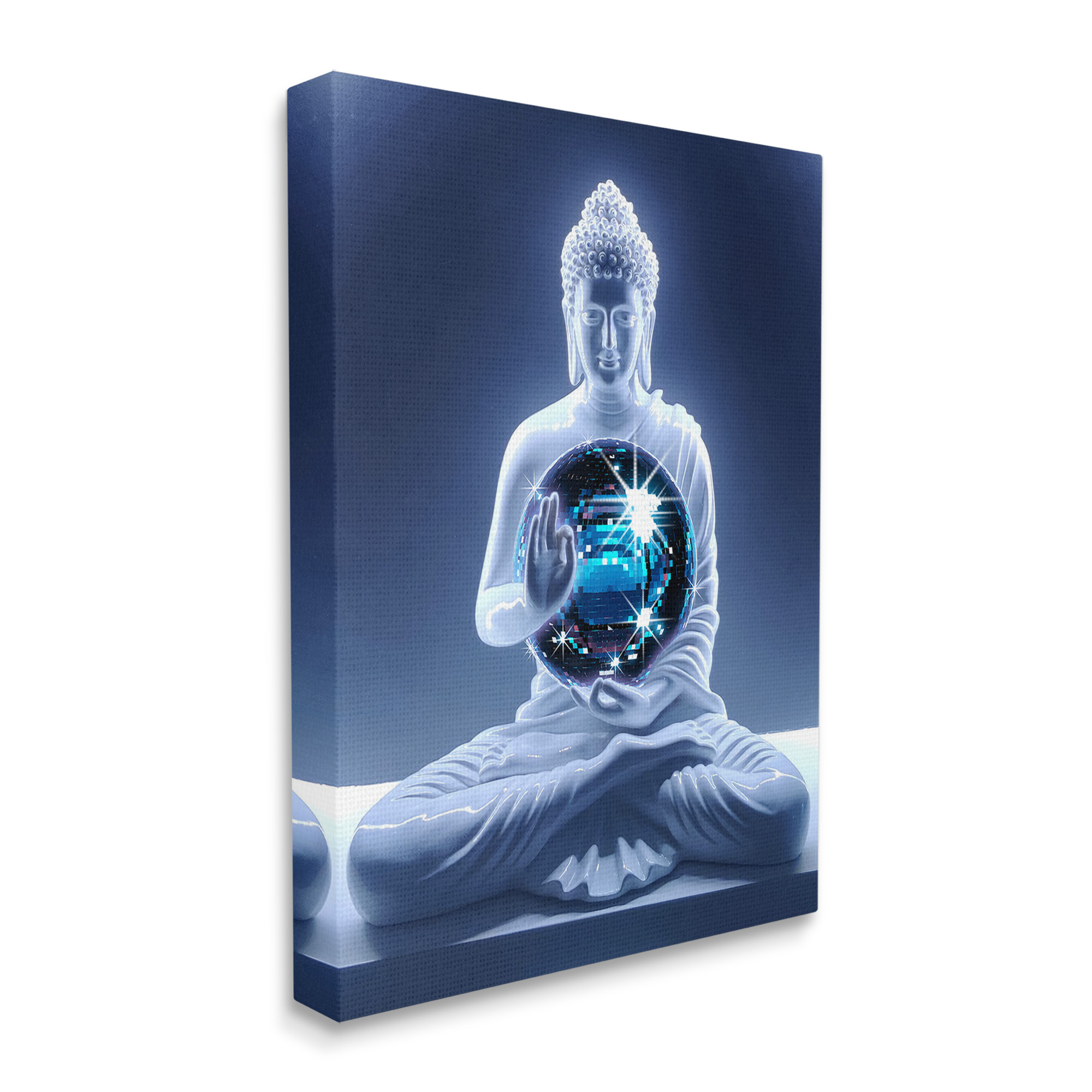 Stupell Industries Buddha with Disco Ball Novelty Painting Gallery Wrapped Canvas Art Print Wall Art, 24 x 30