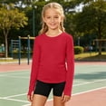 thumbnail image 2 of Girls Long Sleeve Athletic Shirts - Active Sports Casual Tees Crew Neck Running Workout Tops with Thumb Holes, 2 of 3