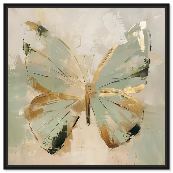 Sage Butterfly Colorful Canvas Wall Art by Art Remedy, Black Floater Frame, 30"x30"