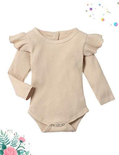KANGKANG Baby Girls Clothes Cute Baby Clothes Girls Romper Pant 3pcs Winter Outfit Newborn Light Brown…