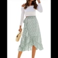 thumbnail image 1 of Falda Midi con Abertura y Volantes en el Bajo, con Nudo y Estampado Floral Bohemio para Mujer Verde L, 1 of 10