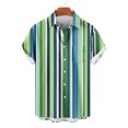 thumbnail image 4 of Tops for Men Plus Size Short Sleeve Lapel Button Stripe Color Block Printing Casual Turndown Collar Shirt Blouse Mint Green XXXXL, 4 of 6