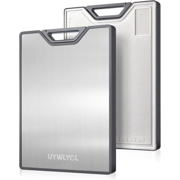 Stainless Steel Cutting Board for Kitchen, Double-Sided Chopping Board with Easy-Grip Handle, Heavy Duty Metal Cutting Board for Meat, Veggies & Fruit, Dishwasher Safe, Non-Slip Design