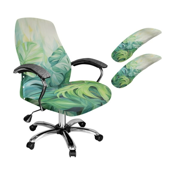 Xoenoiee Tropical Monstera Leaves Print Computer Office Chair Cover with Arm Covers, Stretch Rotating Chair Slipcovers Removable Chair Seat Cover Furniture Protector Covers, Set of 3, Large