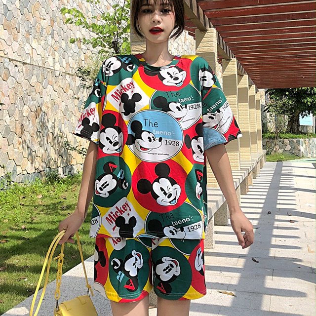 Pijamas de las mujeres ropa de verano de manga corta pantalones cortos de dos noche de verano pijamas de dibujos animados casual pijamas casual de las mujeres ropa de las mujeres pijamas conjuntopangj