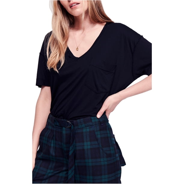 Free People - Camiseta básica para mujer Ronnie, color negro, grande Free People Camiseta básica