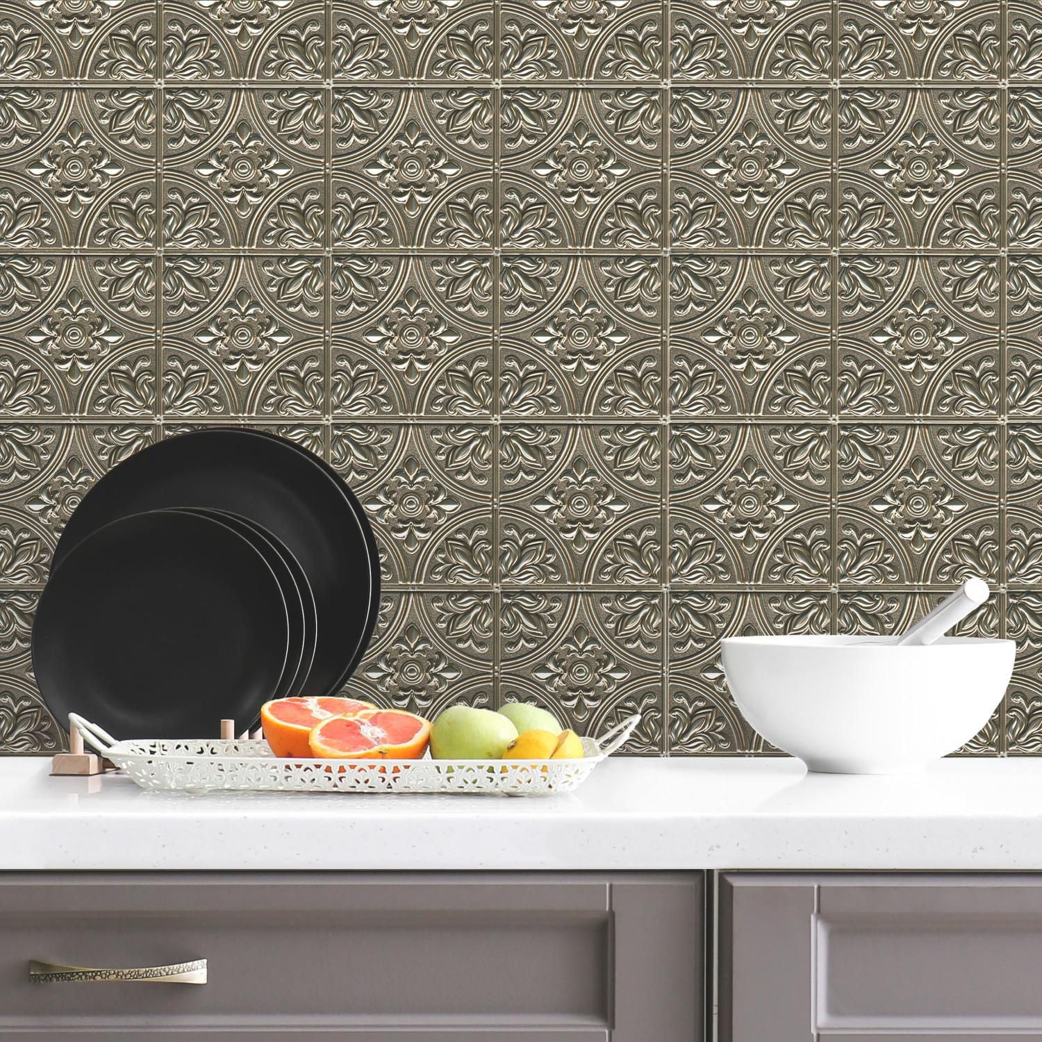 RoomMates Gold Faux Tin Peel and Stick Tile Backsplash