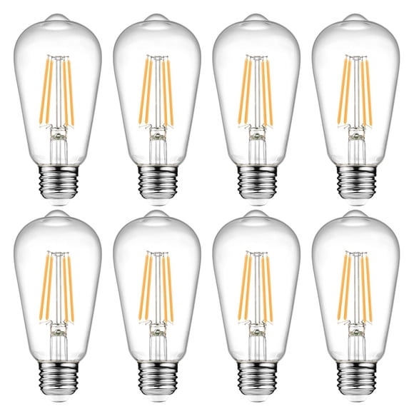 Bombillas LED Ascher Vintage Edison, 6 W, E26, blanco cálido, 2700 K, paquete de 8
