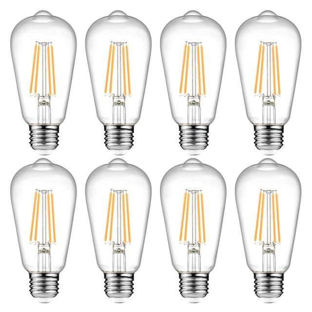 Bombillas LED Ascher Vintage Edison, 6 W, E26, blanco cálido, 2700 K, paquete de 8