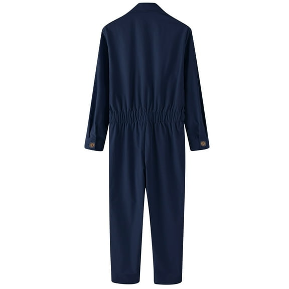 Lilgiuy ThinCasual Cargo Pants Button Long Sleeve Lapel Solid Color Jumpsuit Winter Fashion 2022