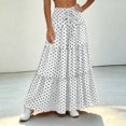 thumbnail image 2 of Women Polka Dot Midi Skirt Large Ruffle Hem Tie Waist A Line Flowy Casual Skirt with Drawstring for Daily Wear White L(L), 2 of 7