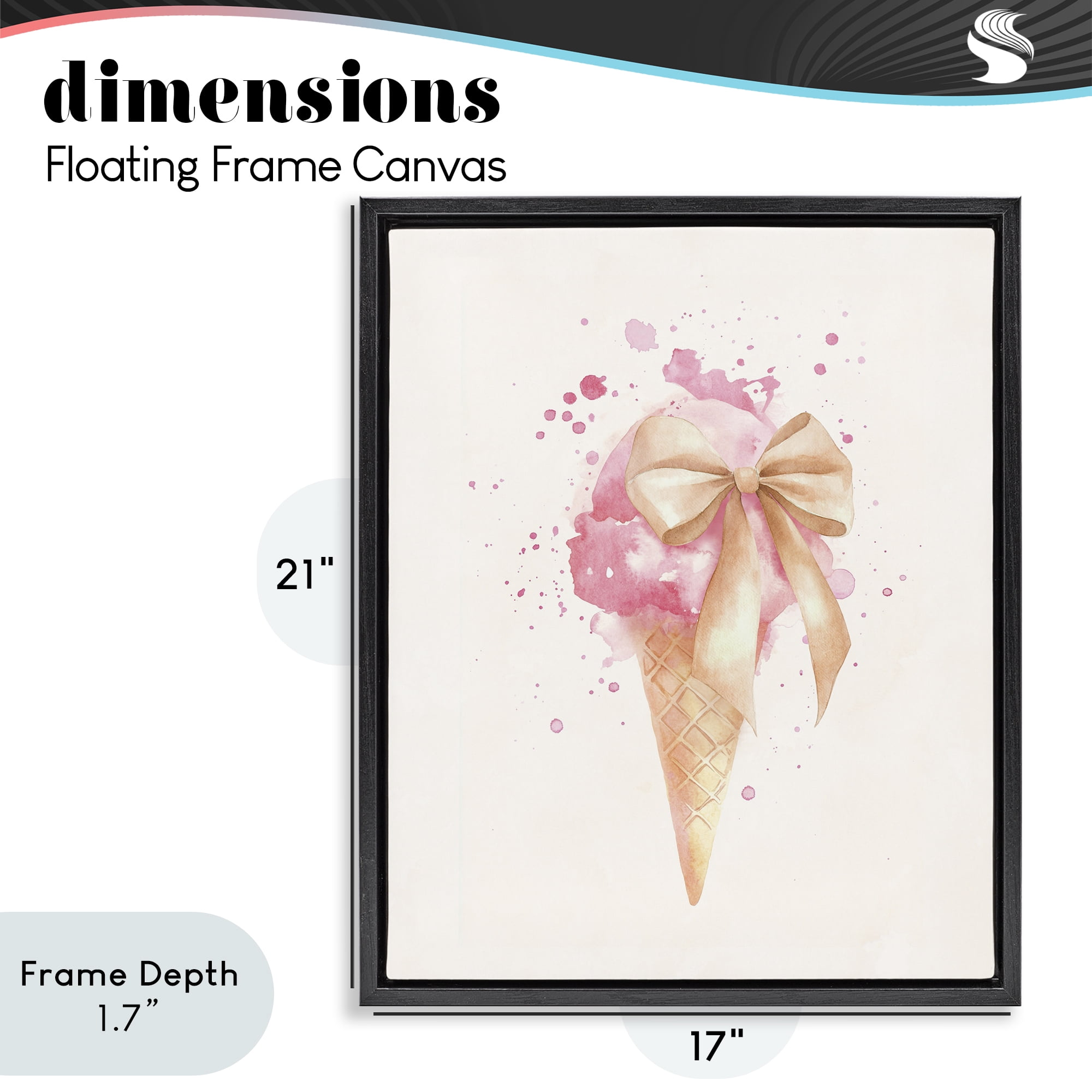 Stupell Industries Icy Charm Ice Cream Cone Black Framed Floater Canvas Wall Art, design by Svetlana Aleynikova